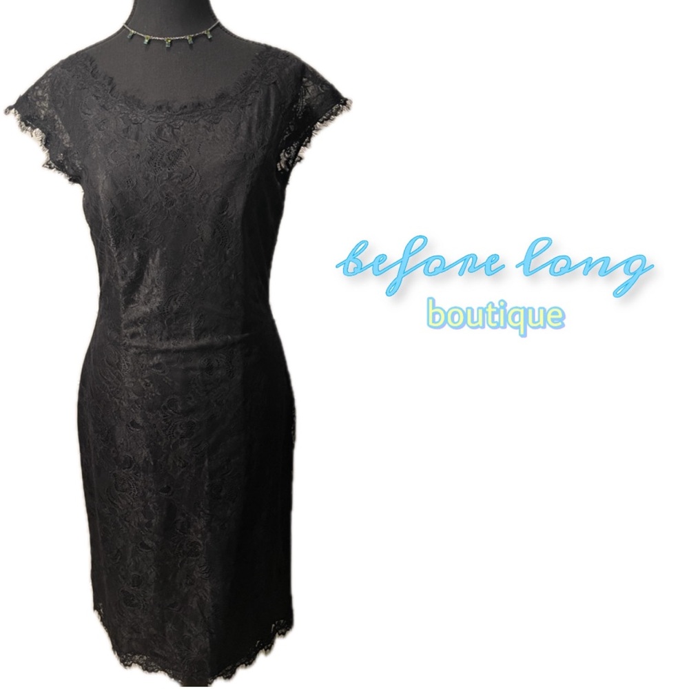 NWT boutique Before Long black lace bodice boning bralette cap sleeve midi dress